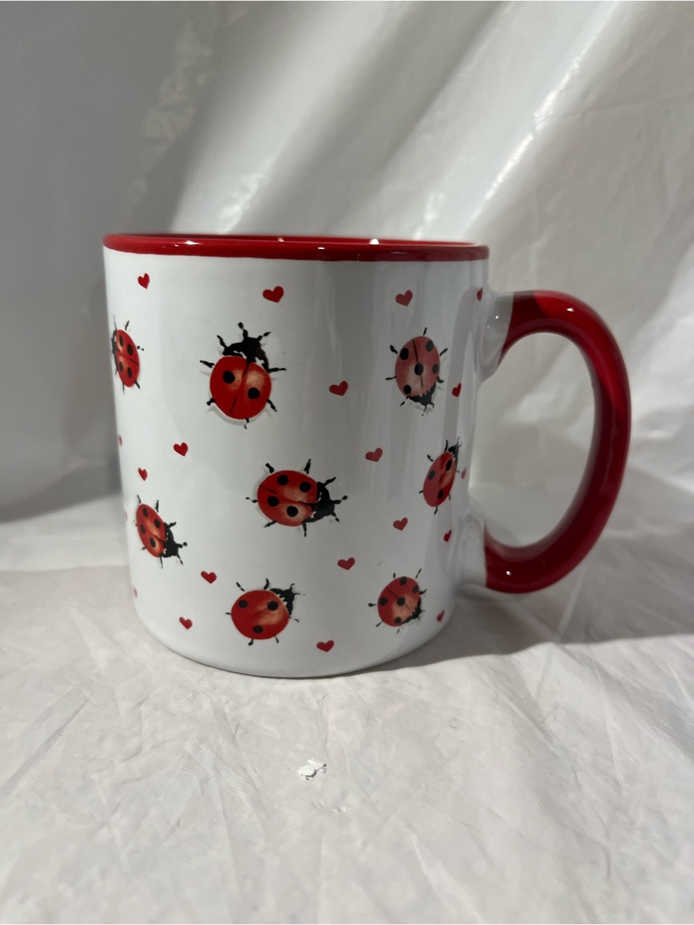 Burton / Burton White Ceramic Mug with Red Ladybug and Hearts